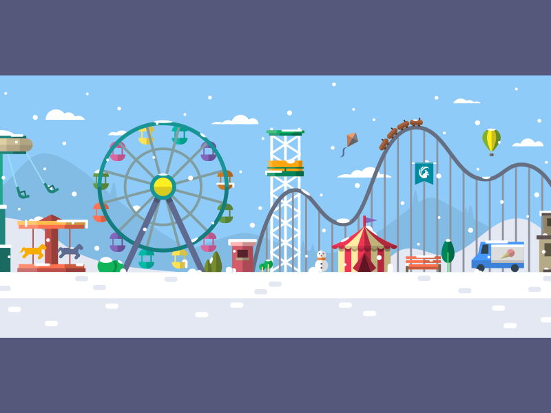 Snowy Amusement Park ferris wheel theme park amusement park illustration vector colorful flat christmas park snow