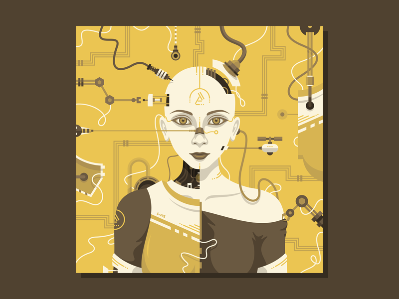 C-245 vector illustration machine future cyber female women android robot