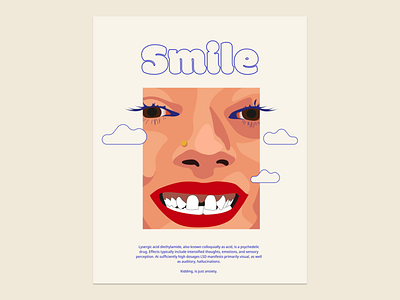 Smile anxiety editorial high illustration lsd typography vector woman