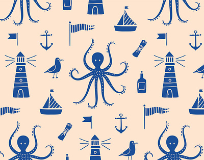 Ahoy beach vector icons blue nautical pattern childrens party childrens pirate illustration graphic design illustration kids illustration nautical icons ocean icons ocean pattern ocean vector pattern octopus illustration screen print sea pattern sea theme vector vintage illustration