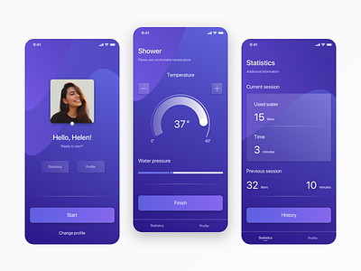 Smart Shower app application colorful design gradient mobile sketch temperature ui uiuxdesign ux violet