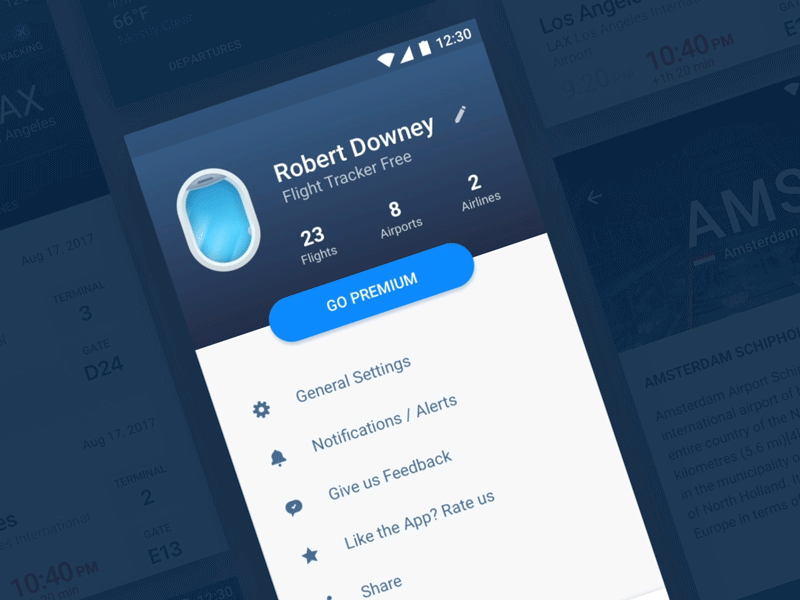 Flight Tracker window android animate layout lottie profile ui ux window