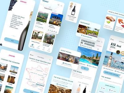 Grawi. Wineries and Wines Search App blue and white ios mobile mobile app mobile app design mobile design mobile ui ui ux uiux wine winery