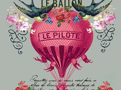 Red Balloon balloon collage design flat greeting card illustration retro swallows typography