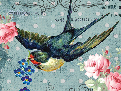 Swallow Card Design birthday card collage design greetingcard illustration victorian