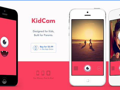 KidCam Website app homepage ios kids monster photo website