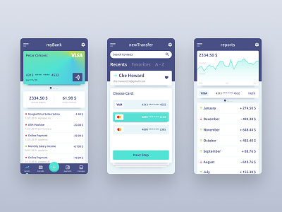 myBank - Mobile Banking App Concept android banking app figma gradient interface mobile app mobile banking money transfer send money ui ui ux