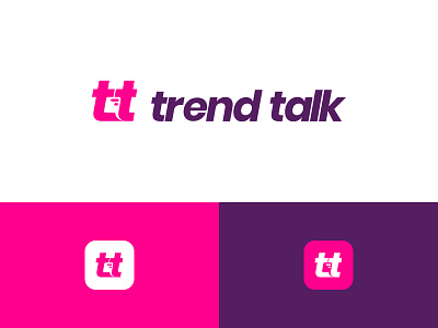 trend talk logo app icon chat cloud concept flat logo pink purple talk