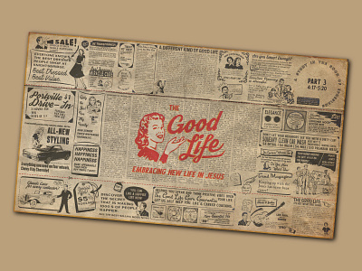 The Good Life Series Graphic church church sermon series newspaper retro design retro font