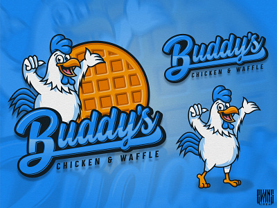 Logo BUDDY'S Chicken & Waffle 99designs behance chicken chicken logo designs evanscrea food illustration ilustration logo design logotoons logotype mascot character mascotlogo waffle
