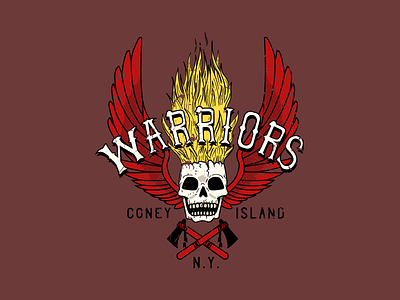 The Warriors (duh) badge flame lettering logo ny skull tomahawk warriors wings