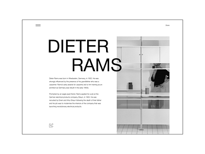 Dieter Rams | Main Screen Concept bw clean concept dailyui design graphic design grid inspiration layout mainscreen minimal minimalism typography ui uiux web web design whitespace