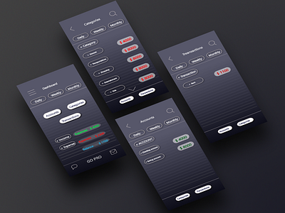 Expenses tracker mobile app UI design buttons dark theme designers designs expenses tracker mobile app icons mobile apps ui design ui elements ui ux