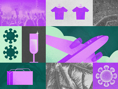 COVID Revenge ✈️ agency airplane collage covid design graphic design illustration purple shopping vacation vector