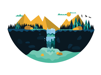 CASCADE illustration mountains nature waterfall