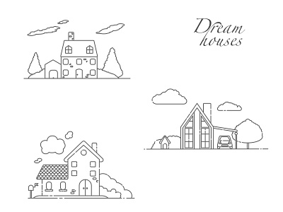 Three houses right out of your dreams adobe illustration adobe illustrator design flat design graphic design home illustration line houses line illustration lineart vector