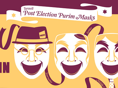 Post Election Purim Masks costume election holiday illustration israel jewish journalist magazine mask middle class print purim settler wina yarmulka