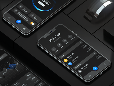 Coin Wallet — Night Theme 3d black blockchain charts clean crypto crypto wallet cryptocurrency dark fintech ios mobile mockup product design render ui design uiux ux architecture