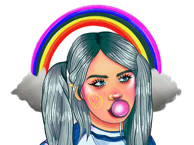 Bubble gum rainbow art digitalart drawing illustration model portrait ui web