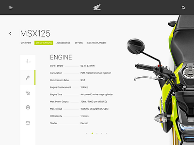 Honda Motorcycles for iPad—Daily UI #012 bike catalogue dailyui honda motorcycle single product specifications web