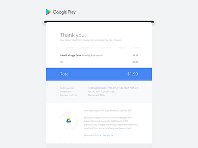 Google Play email receipt redesign—Daily UI #017 dailyui email google play receipt redesign ui web