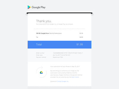 Google Play email receipt redesign—Daily UI #017