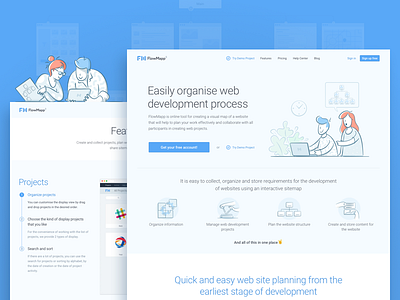 Promo Site art character colaboration features illustration landing lines people saas sitemap visual sitemap