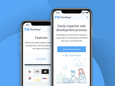 FlowMapp website mobile version app character colaboration features interface landing mobile saas sitemap ui ux visual sitemap