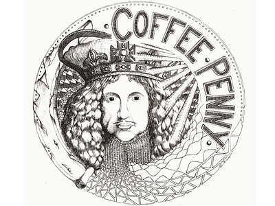 Coffee penny emblem fineliner hand drawn illustration pattern