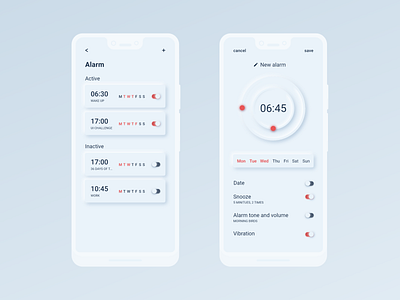 Daily UI 7 - Settings - Neumorphism Alarm alarm app clock design illustration minimal mobile neumorphism ui ux vector web