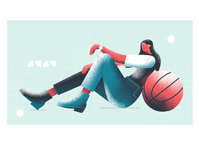 Girl with basketball ball basketball basketball court basketball player design flat girl girls illustration minimal player vector