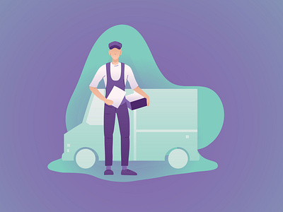 Delivery illustration car delivery design flat illustration man minimal post vector