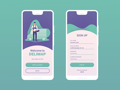 Daily UI 1 - Sign Up , Delimap app delivery design flat illustration man minimal ui ux vector