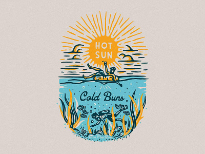 Hot Sun Cold Buns apparel branding design fish illustration illustration art logo nature rivers scuba scubadiving shirt summer swimming texas texture tubing typography vector