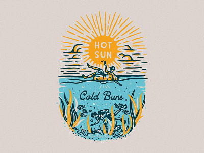 Hot Sun Cold Buns apparel branding design fish illustration illustration art logo nature rivers scuba scubadiving shirt summer swimming texas texture tubing typography vector