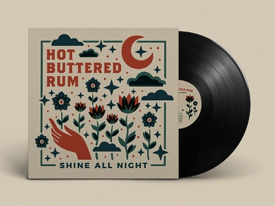 Hot Buttered Rum - Shine All Night album albumcover albumdesign bluegrass branding design flowers folk hand illustration illustration art moon music musicdesign texture typography vector vinyl vinyldesign