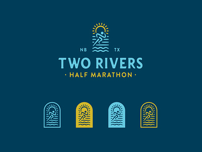 Two Rivers Half Marathon athlete branding color design event design event logo identity design illustration illustration art logo logo design race race logo runner running texture typography vector