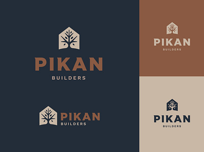 Pikan Builders branding builder construction design home home builder identity design illustration illustration art logo pecan tree texture typography vector