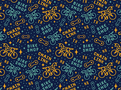 Chain Link Bike Shop - Pattern bicycle bike shop branding design illustration illustration art logo pattern pattern design stars texture typography unicorn vector