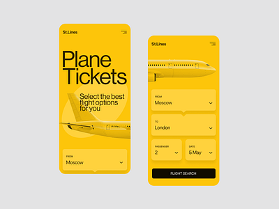 St.Lines Yellow Mobile airline airline app concept design figma flat minimal mobile mobile app mobile app design mobile design ui ux uxui web website