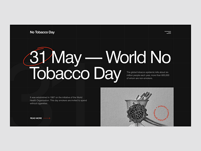 No Tobacco Day cigarette concept dark theme design figma griid helvetica minimal minimalism no smoking no tobacco day ui ux uxui web website
