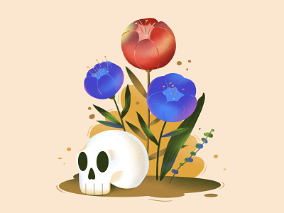 Flowers colors creepy death flower hand drawn illustration love pattern plants retro skull skull art spring texture