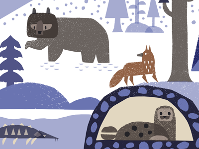 Bear and fox animal illustration animals in the snow bear childrens book illustration design fox holiday illustration illustration pattern pattern design red fox winter