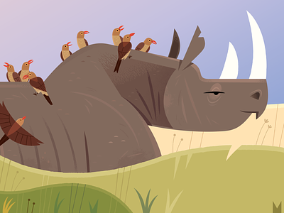 Just You and Me: Rhinoceros and Oxpecker animal characters animals character design illustration kid lit art nature vector illustration wildlife