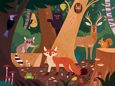 In the Forest adobe illustrator animals bear forest fox illustration kid lit kid lit art nature vector wildlife