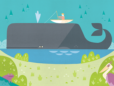 Big Fish animals design editorial illustration fishing illustration midcentury nature whale