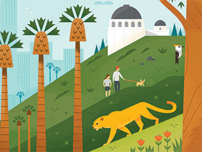 Los Angeles Mural: Hollywood Hills animals california hikers hiking illustration los angeles mountain lion vacation