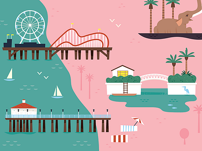 Santa Monica, Venice, and Manhattan Beach beach california icon design icons illustrated maps los angeles map map design travel