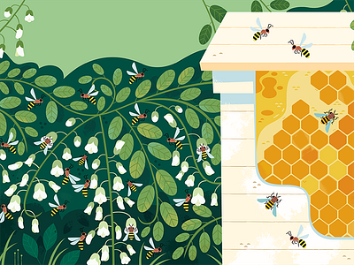 Bees at the Hive animals floral flowers illustration insects nature patterns plants science