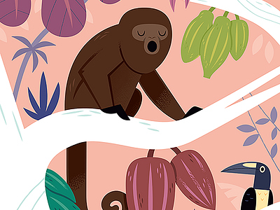 Cacao animals botanical cacao chocolate fruit illustration jungle mexico monkey nature wildlife